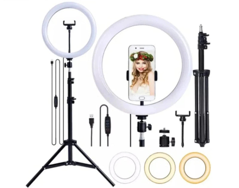 Kit Completo Ring Light Profissional com Tripé de 2,1m – Perfeito para Fotos e Vídeos! Ilumine Sua Criatividade